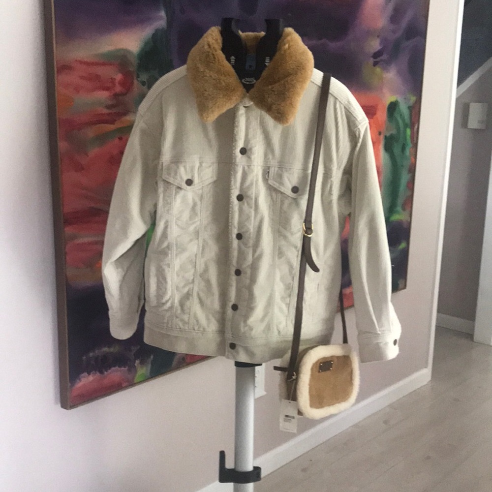 UGG Sheldon Crossbody has tags sheepskin suede 9.5 x 6.. flaws but never used - Picture 3 of 17